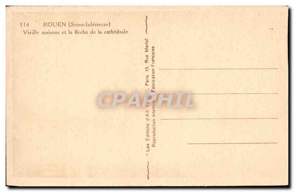 CPA Rouen Vieilles maisons et la fleche de la cathedrale — Verso