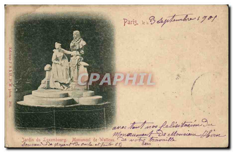 Paris CPA Jardin du Luxembourg Monument de Watteau