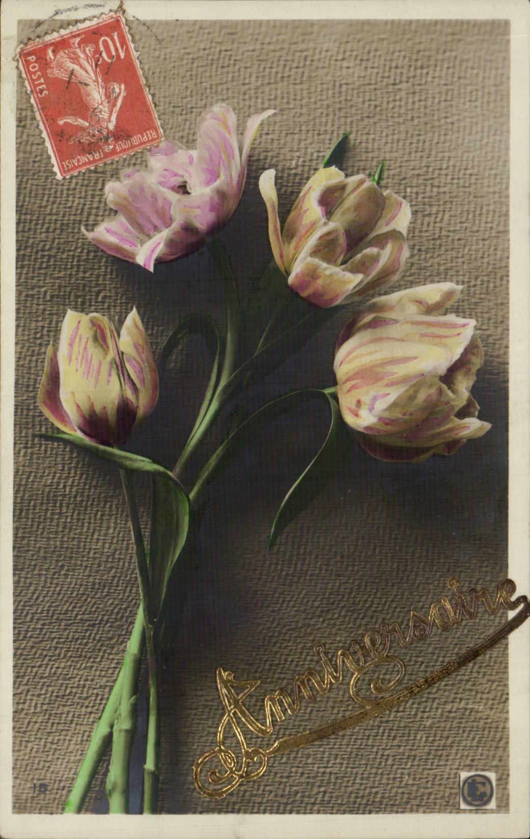 CPA Fantaisie Fleurs Anniversaire