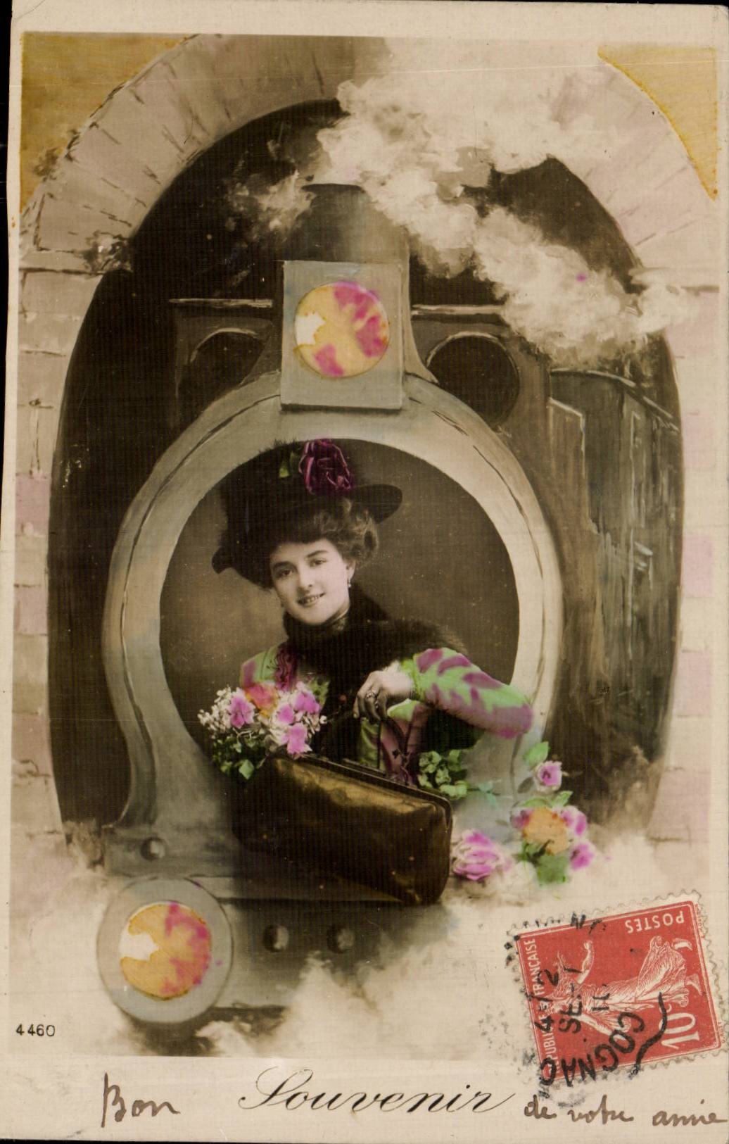 Femme dans une locomotive — souvenir — Cognac-à-jean, n°4460