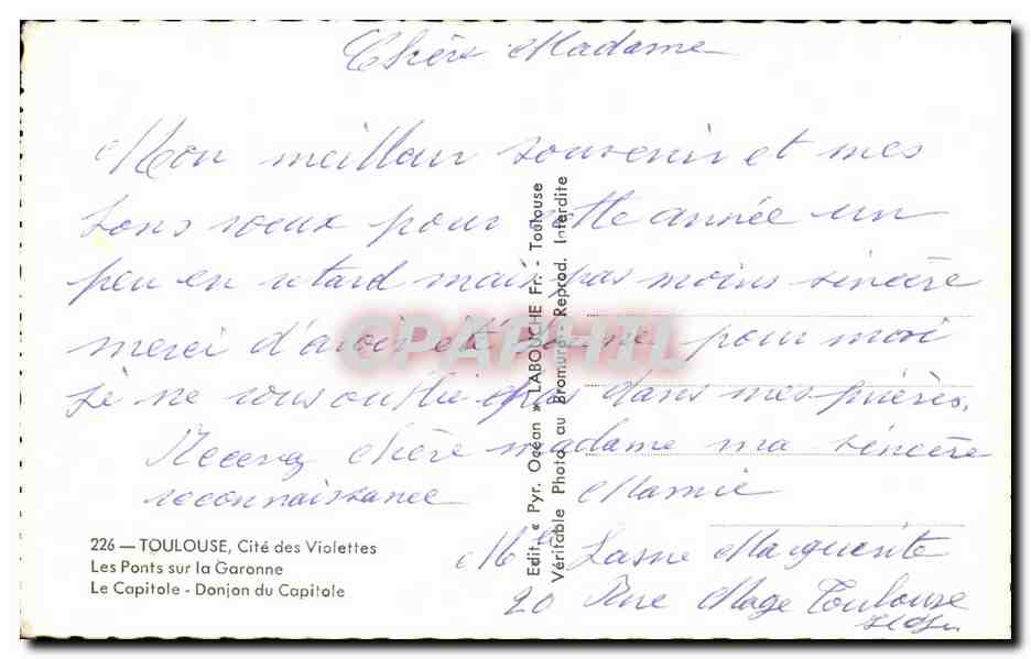 Les Violette de Toulouse — Éditeur Oceane, n° 226 — Verso