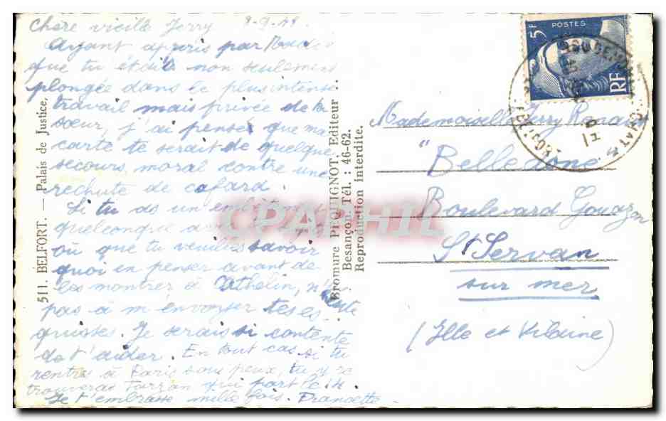 CPA Belfort Palais de justice — Verso