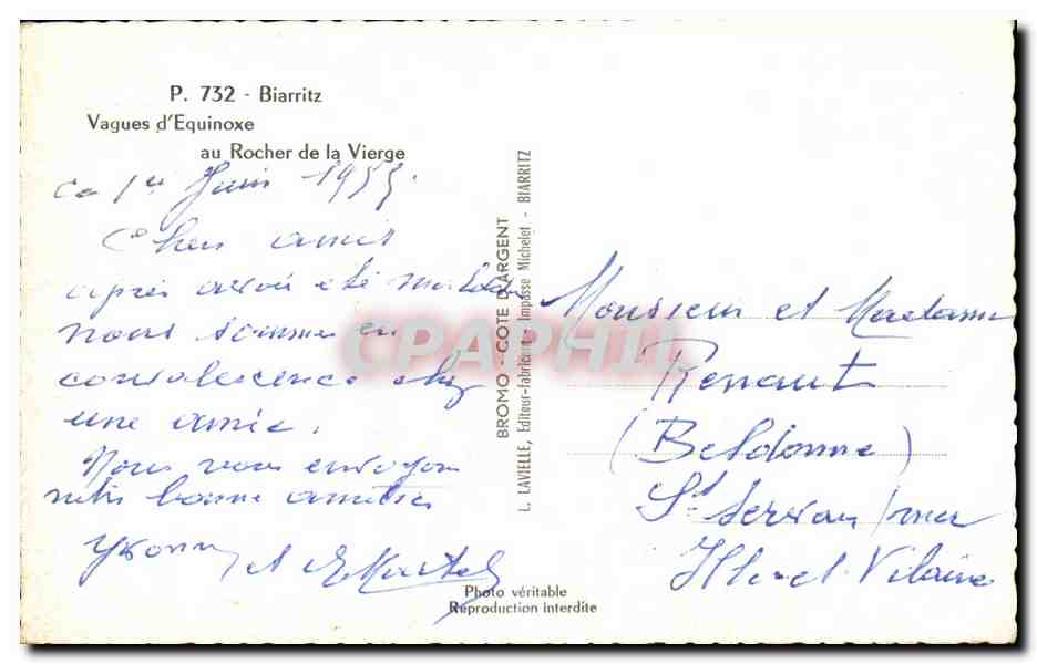 CPM Biarritz Vagues d'equinoxe au rocher de la Vierge — Verso