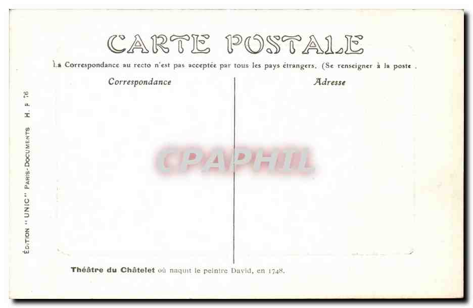 Paris - 1 - Theatre du Chatelet - CPA  — Rückseite