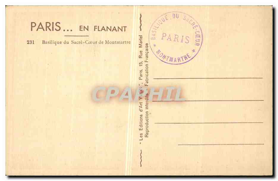 Paris - 18 - Sacre Coeur - Montmartre - CPA  — Rückseite