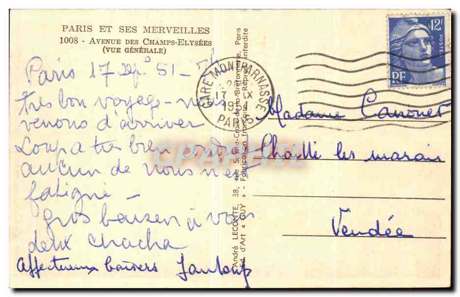 Paris - 8 - Avenue des Champs Elysees - CPA  — Verso