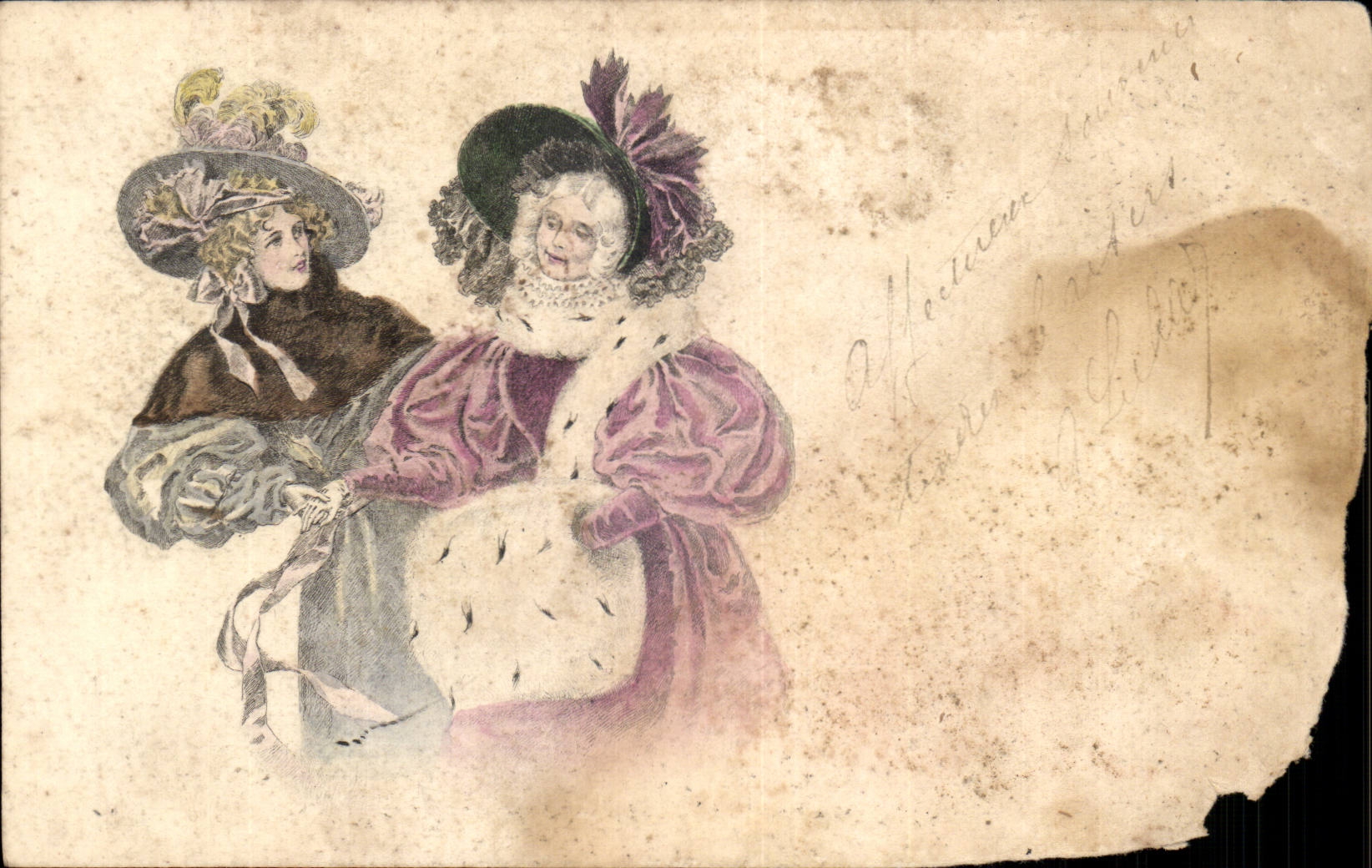 Fantaisie - Femme - Woman and her regal mother - CPA 