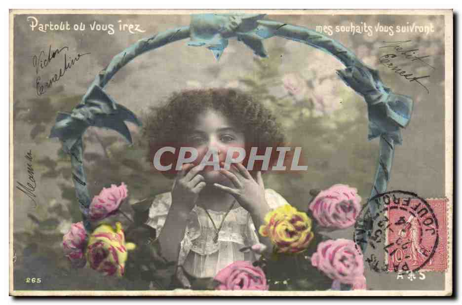 Fantaisie - Enfant - Child framed in roses - CPA 