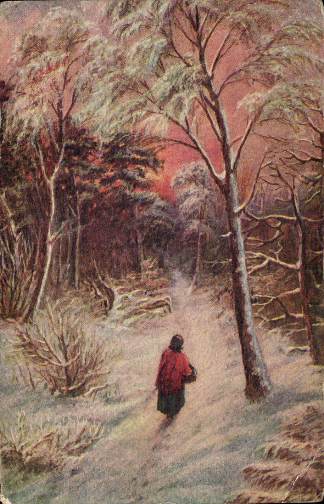 Arts - Tableaux - Pink tinged winter scene - CPA 