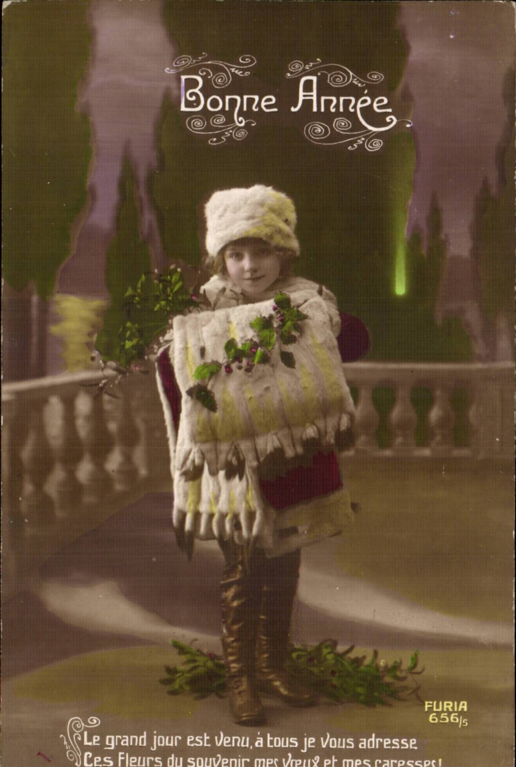 Fantaisie - Enfant - Bonne Annee - Little Girl in fur cap - CPA 