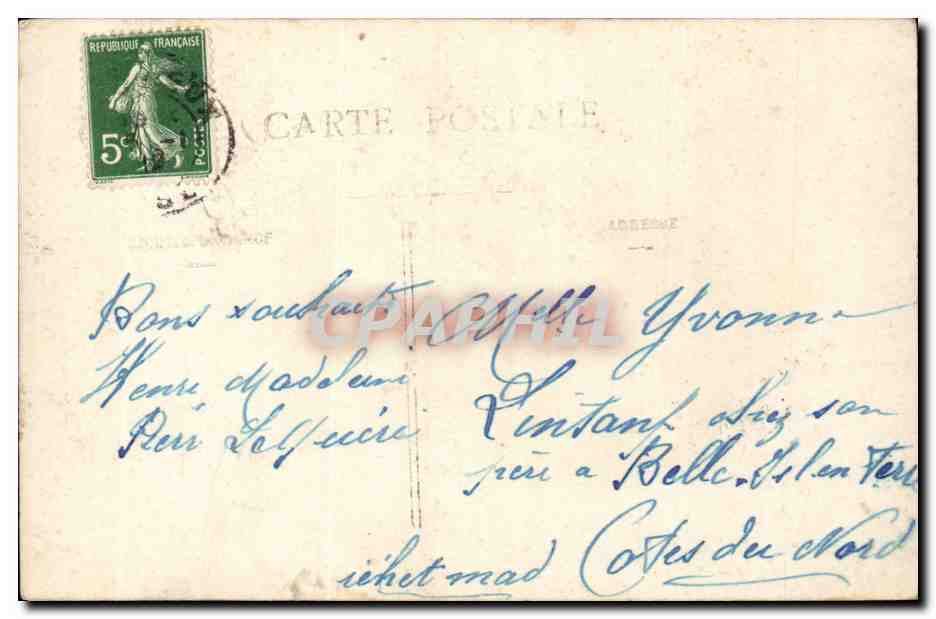 Femme en robe verte avec couronne de fleurs — Amitié Sincère — A.H.B. n°201 — Verso