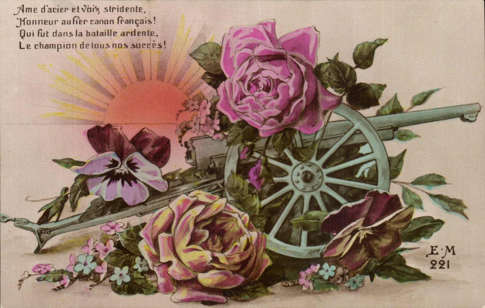 Fleurs - Flowers - Militaria - canon - soleil - CPA 