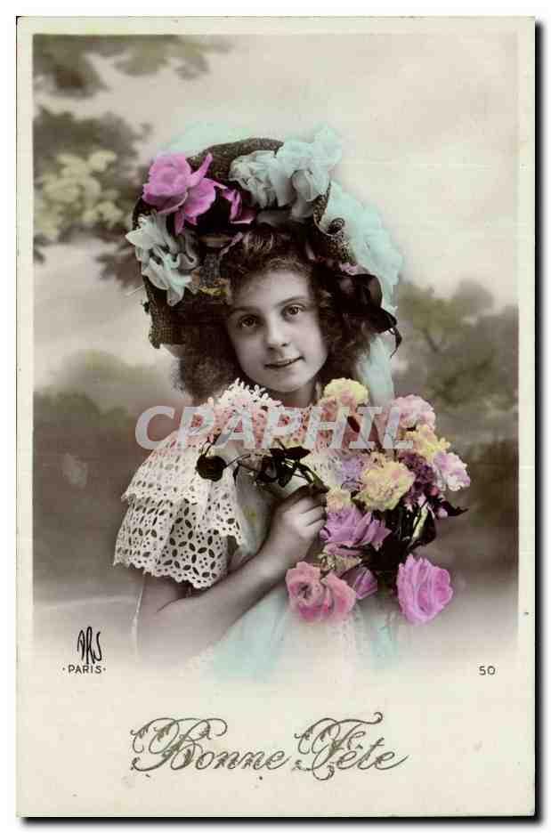 Fantaisie - Enfants - Little girl with flowered hat - CPA 