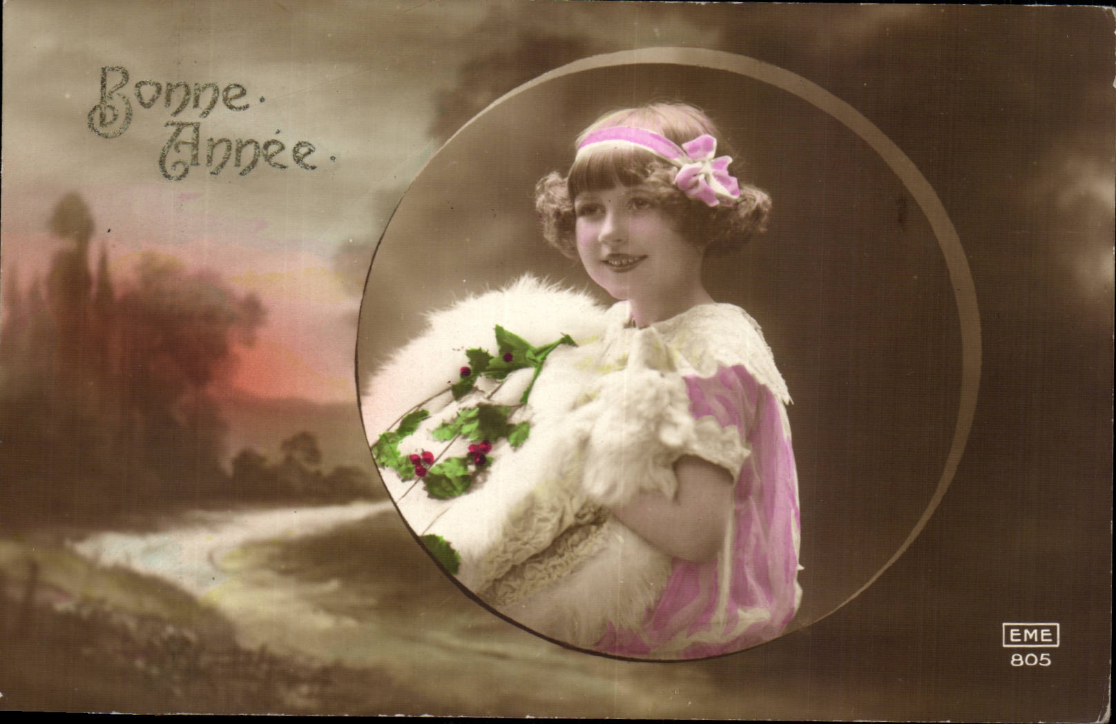 Fantaisie - Enfants - Bonne Annee - Little Girl with cute headband - CPA 