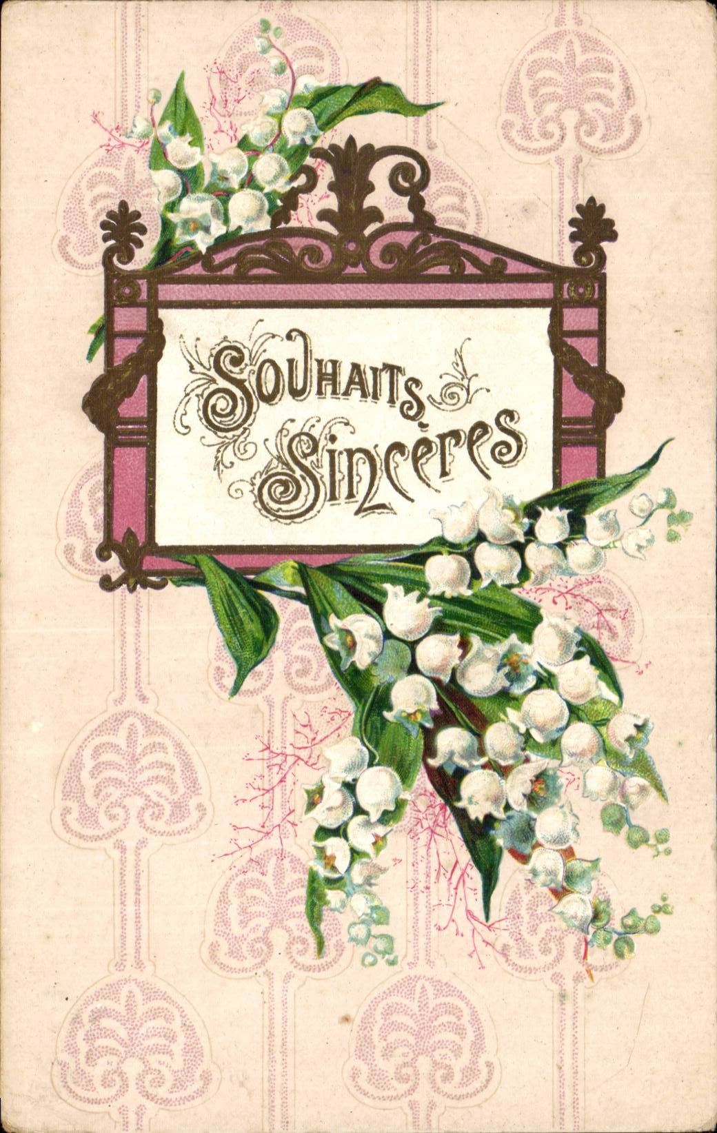 Fleurs - Flowers - muguet - lily of the valley - souhaits sinceres - CPA 