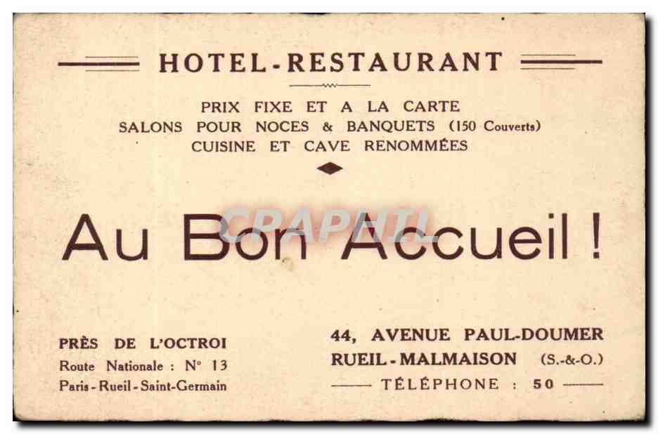 Rueil Malmaison - Une Carte - Au Bon Accueil Avenue Paul Doumer - CPA  — Rückseite
