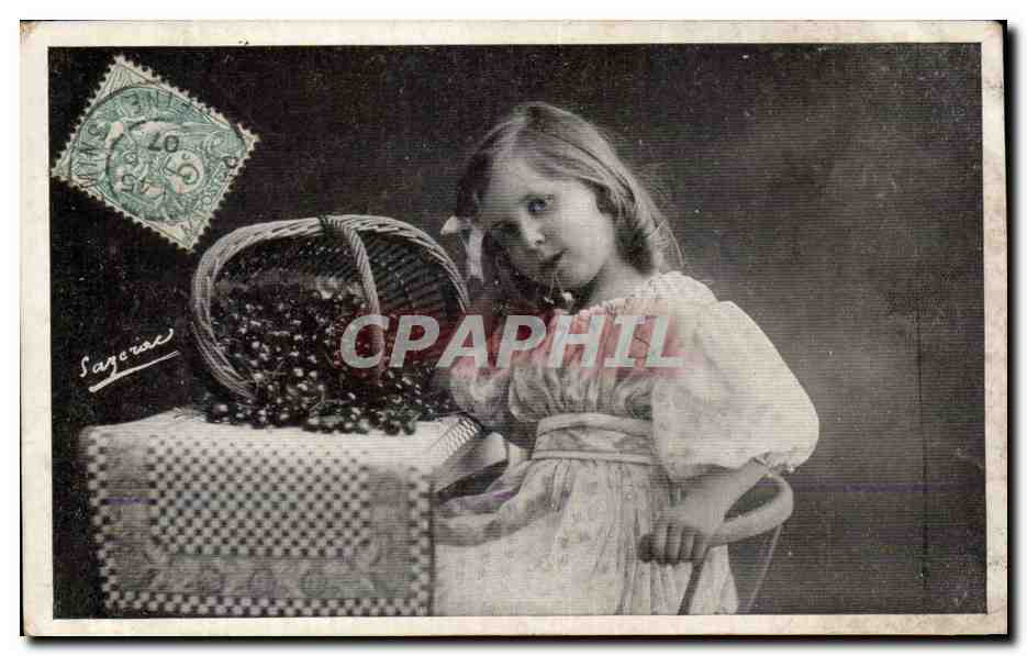 Fantaisie - Enfant - cerises - Little girl with cherries - CPA 