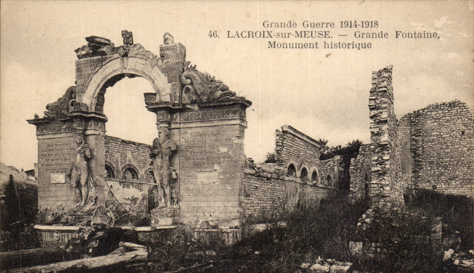 Lacroix-sur-Meuse — Grande Fontaine, monument historique détruit — Grande Guerre 1914-1918