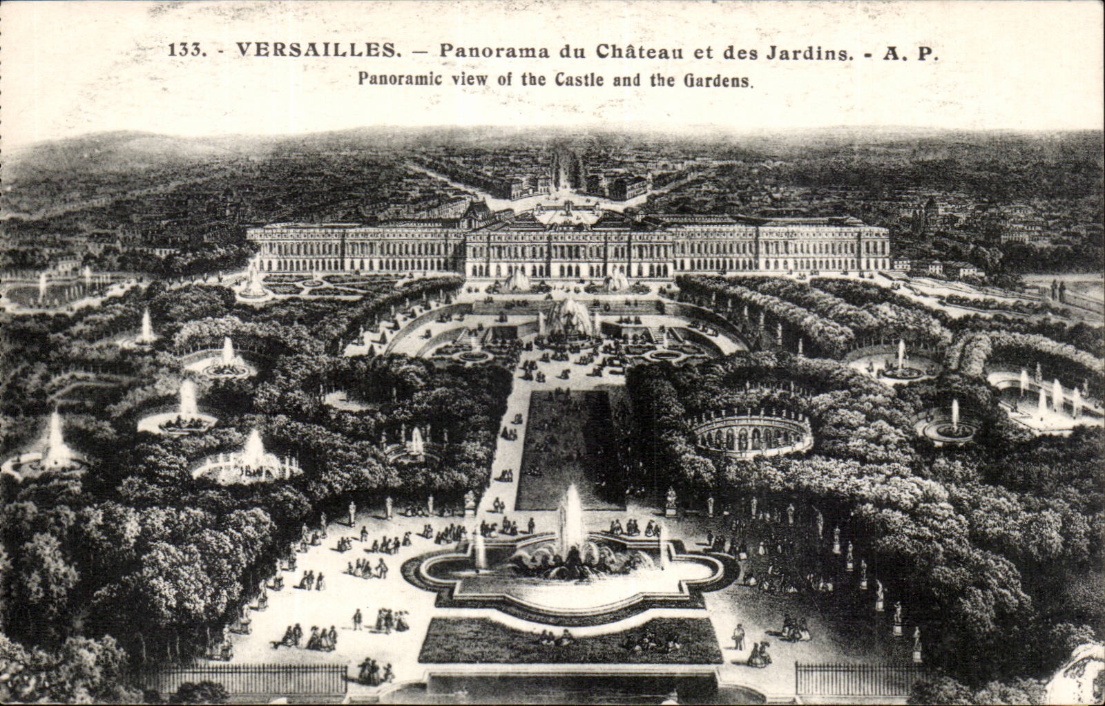 Versailles - Panorama du Chateau et les Jardins - CPA 