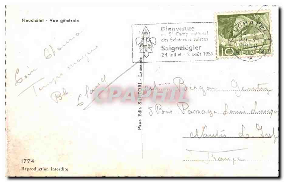 Suisse - Schweiz - Neuchatel - Vue Generale - CPA  — Rückseite
