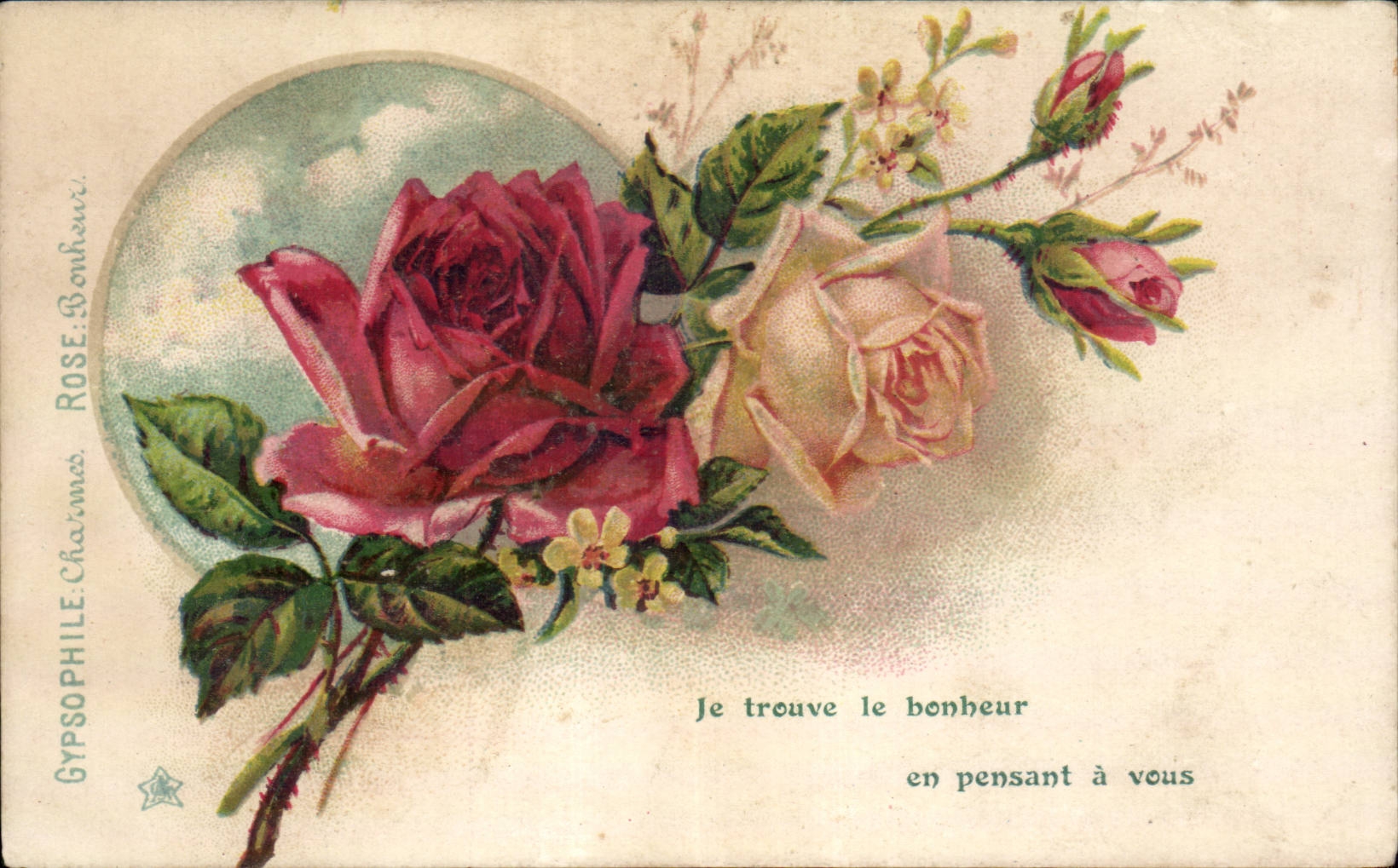 Fleurs - Flowers - Rose - Je trouve le bonhei=ur en pensant de vous - CPA 