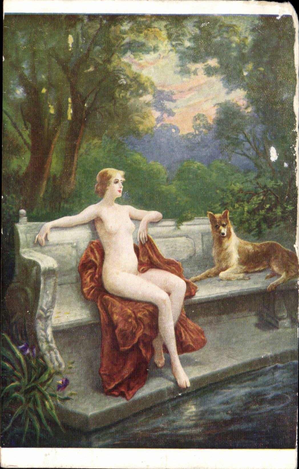 Fantaisie - Erotique - Nus - Femme et Chien - Nude woman and her dog - CPA 