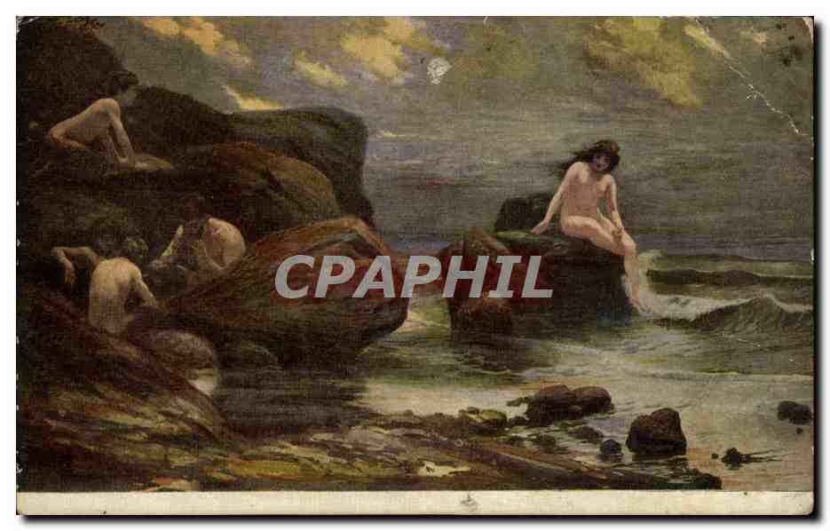Fantaisie - Erotique - Nus - Femme - Nudes by the sea among the rocks - CPA 