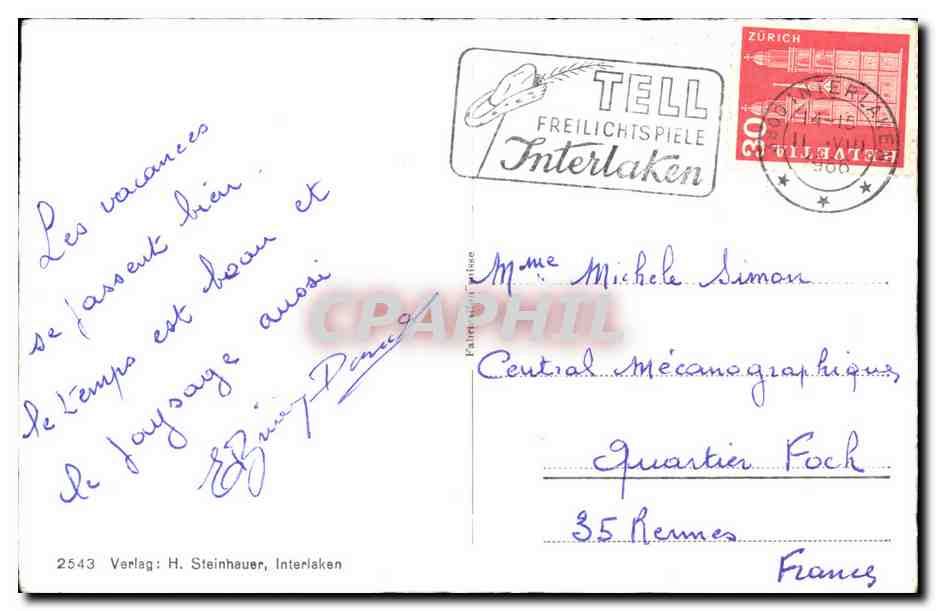 Suisse - Schweiz - Interlaken - Souvenir - CPA  — Rückseite