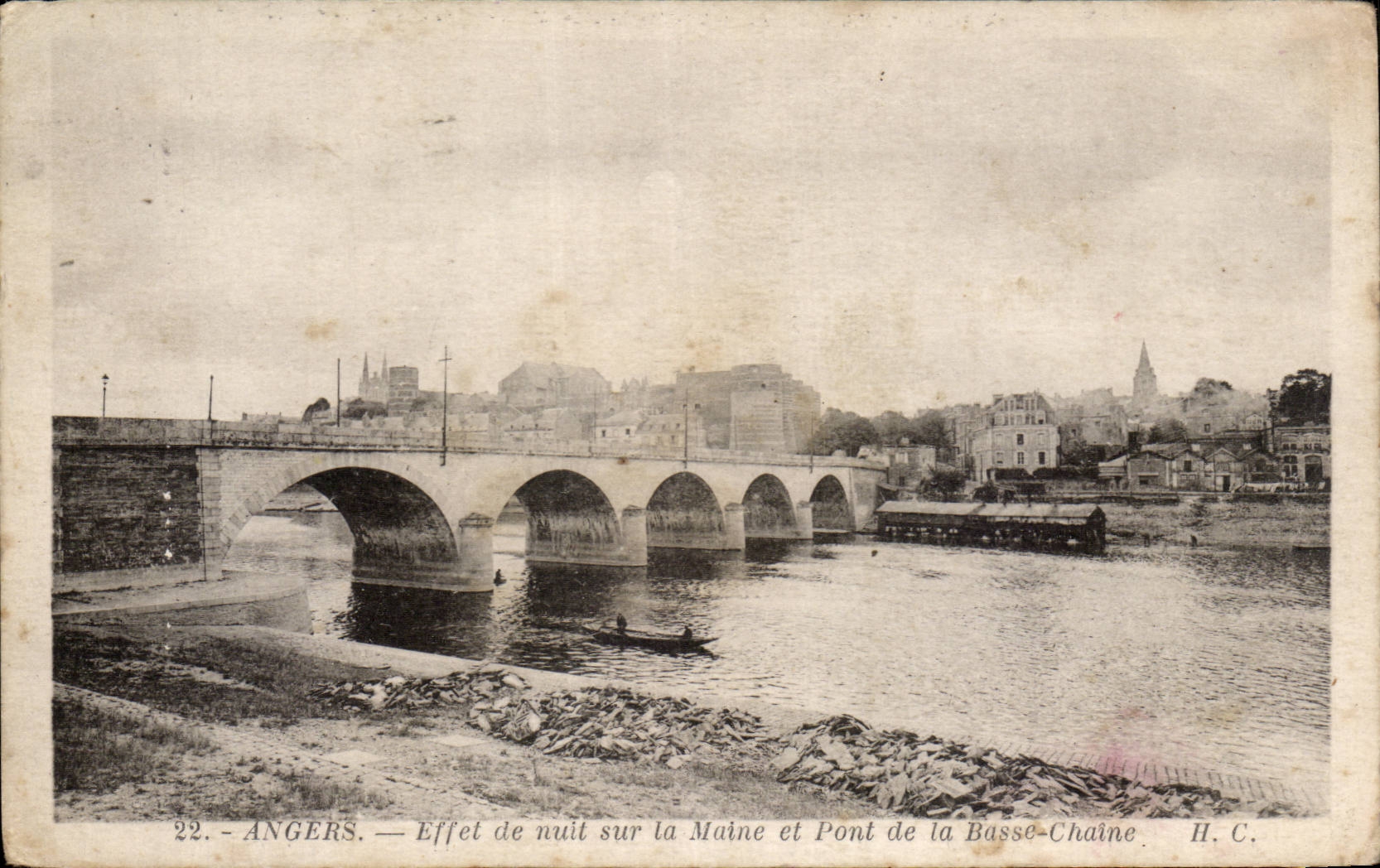 Angers CPA Effet de nuit sur la Maine et pont de la Basse chaine