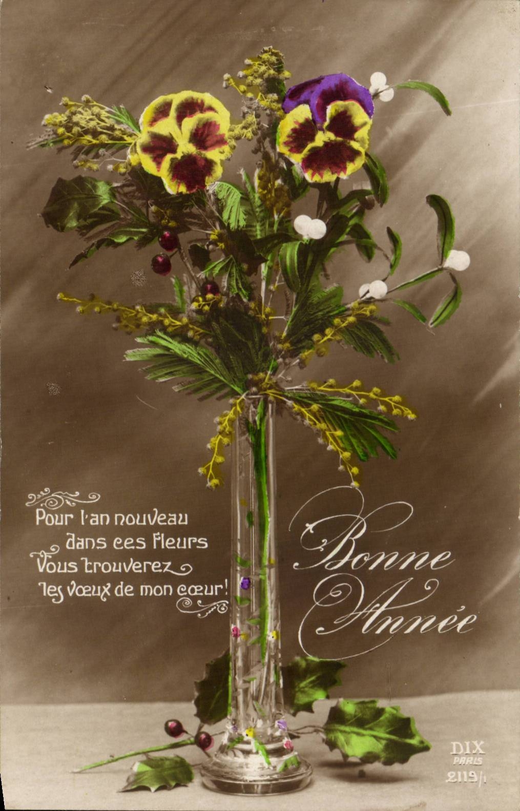 Fetes - Bonne Annee - Fleurs - Flowers - pensee - pansy - CPA 
