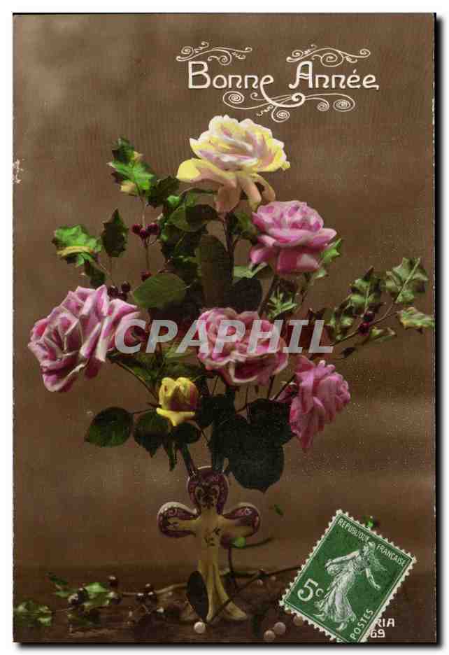 Fetes - Bonne Annee - fleurs - flowers - CPA 