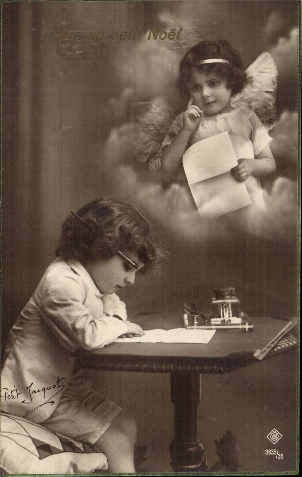 Fantaisie - Enfant - Ecrivain - Ange - Writer - Angel - Engel - CPA 