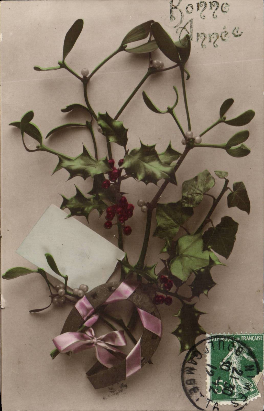 Fantaisie - Enfant - Bonne Annee - houx - holly - CPA 