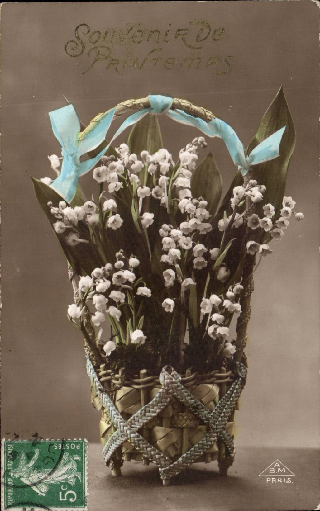 Fleurs - flowers - muguet- lily of the valley Souvenir de printemps CPA 