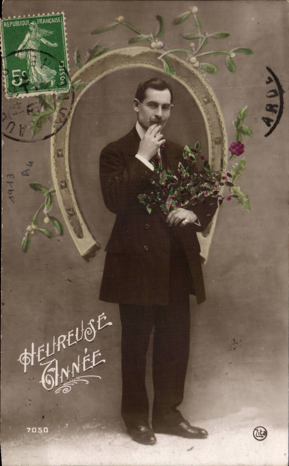 Fantaisie - Homme - Fer a Cheval - horseshoe - CPA 