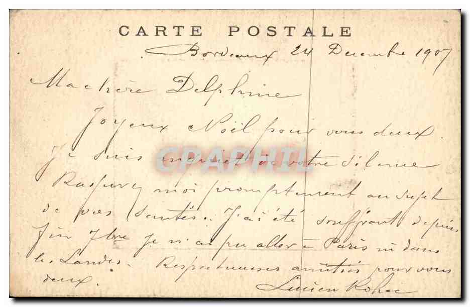 Fantaisie - Femme - Instrument - violin - cello Violon violoncelle - CPA  — Verso