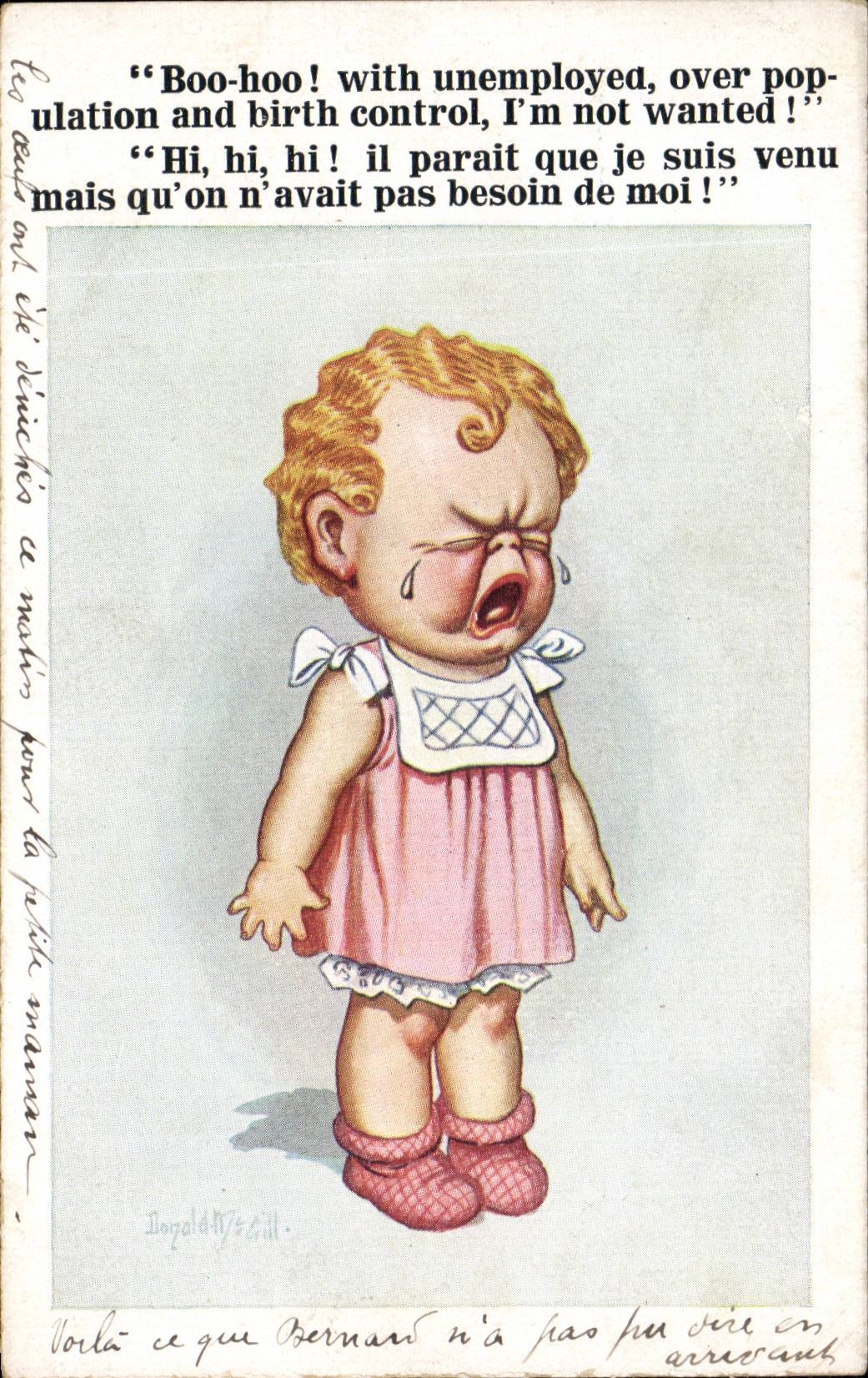 Fantaisie - Enfant - Humour - with unemplyment over population and birth control I'm not wanted - CPA 