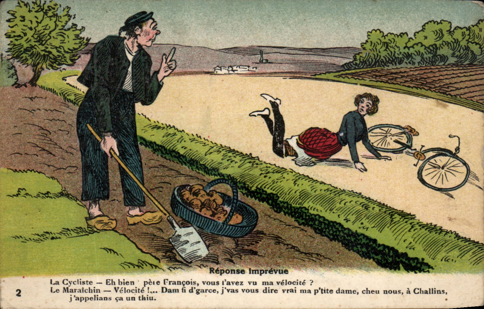 Humour - cycliste - velo - paysan - sabots - pomme de terre - CPA 