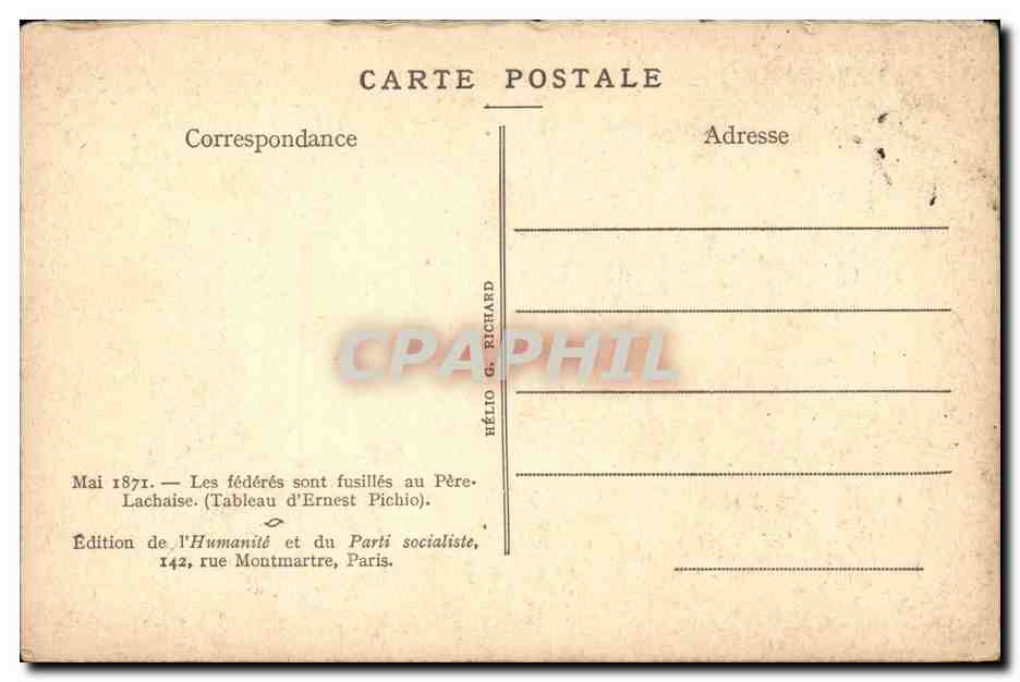 Arts - Tableaux - Mai 1871 - Les federes sont fusilles au Pere Lachaise - CPA  — Back