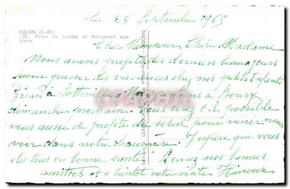 Rouen - Palais de Justice - CPA  — Verso