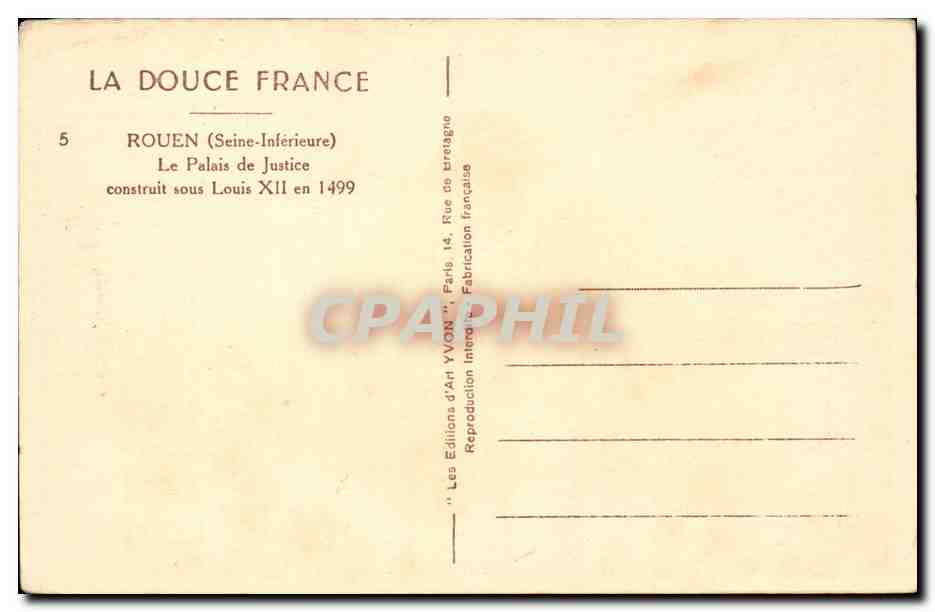 Rouen - Palais de Justice - CPA  — Verso