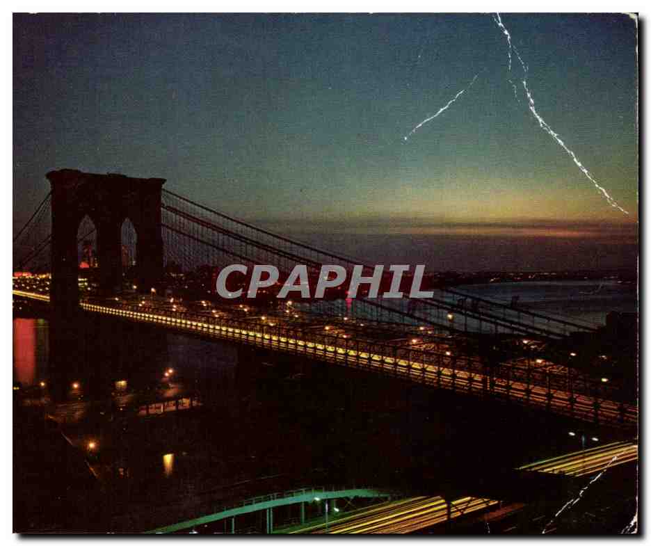 Etats - Unis - USA - New York City - Brooklyn Bridge - Night View of Brooklyn Bridge - CPA 