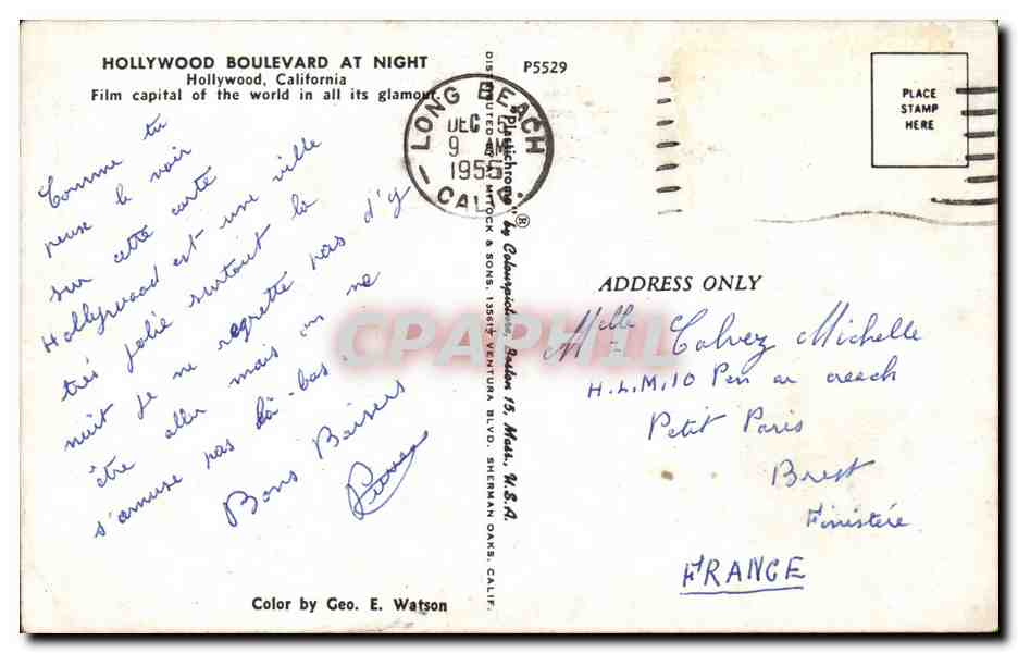 Hollywood Boulevard à la nuit — Éditeur Champollion & Sons, n° P5529 — Rückseite