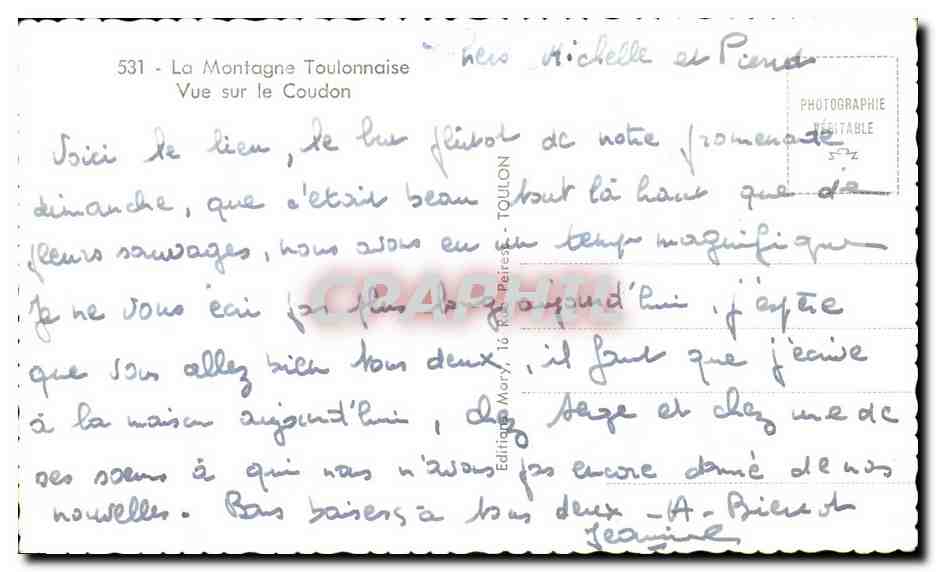 Toulon - Die Toulon-Mountain - Ansicht des Coudon - Antike Ansichtskarte — Rückseite