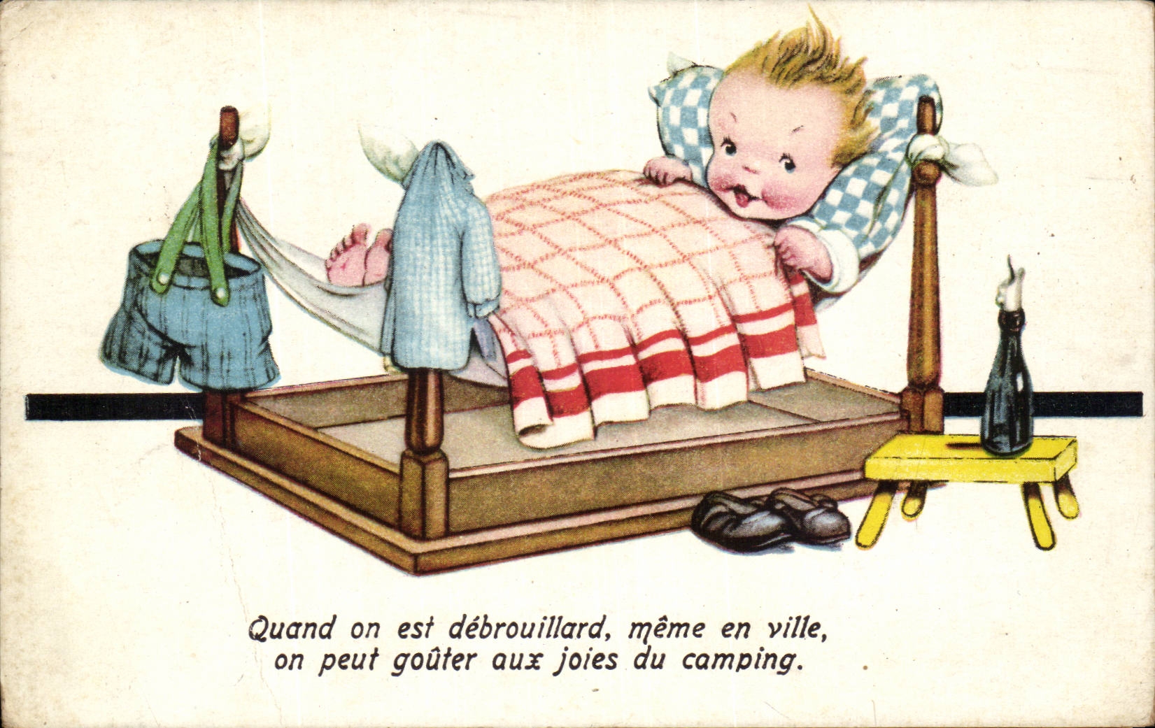 Fantaisie - bebe - baby - on peut gouter aux joies du camping - CPA 