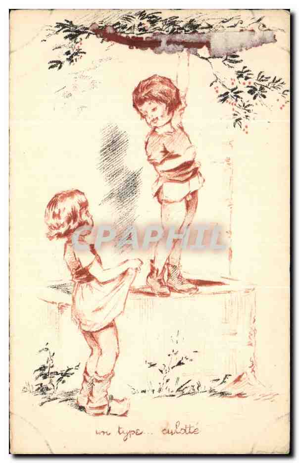 Fantaisie - Enfants - Child climbing a tree - CPA 