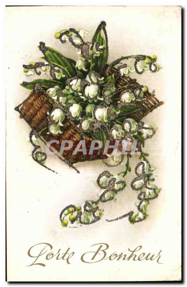 Fleurs - Flowers - Muguet - Lily of Valley - Porte Bonheur - CPA (avec brillants en relief)