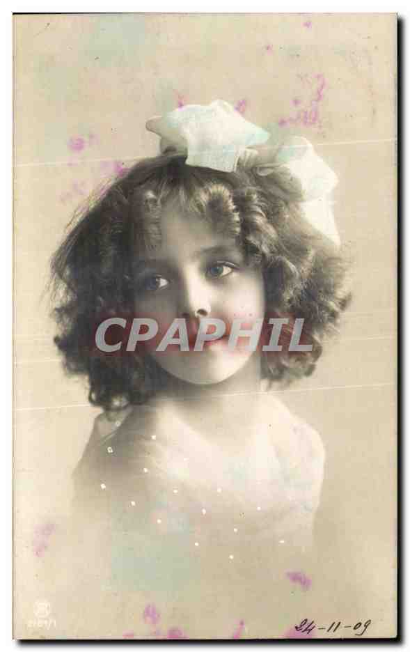 Fantaisie - Enfant - Pretty Girl with big bow - CPA 