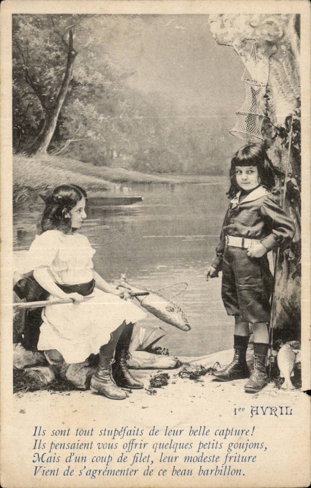 Fantaisie - Enfant - Children at the lake - CPA 