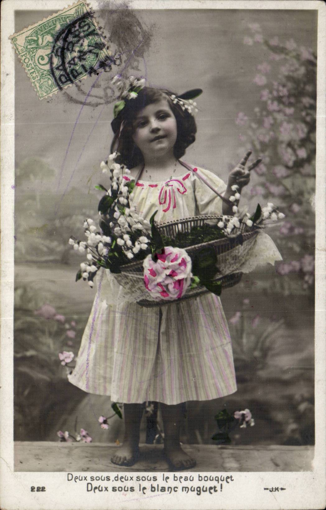 Fantaisie - Enfant - muguet - llittle girl with lilly of the valley in her hair - CPA 